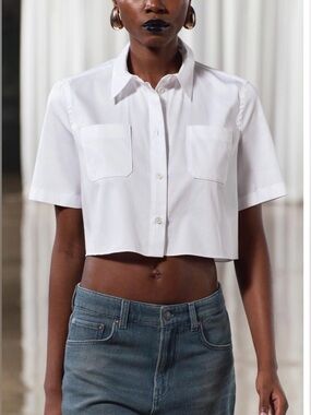 Zara White Cropped Cotton Button-Up Shirt | Size M | Minimalist Capsule Wardrobe